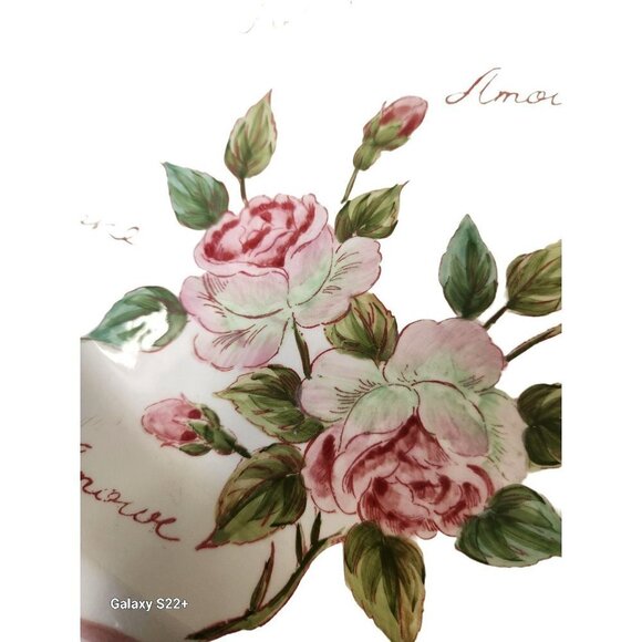 Seymour Mann Hand Painted Love Floral Rose Pink Edge Serving Tray Appx 17.5 x 8. - Picture 6 of 14